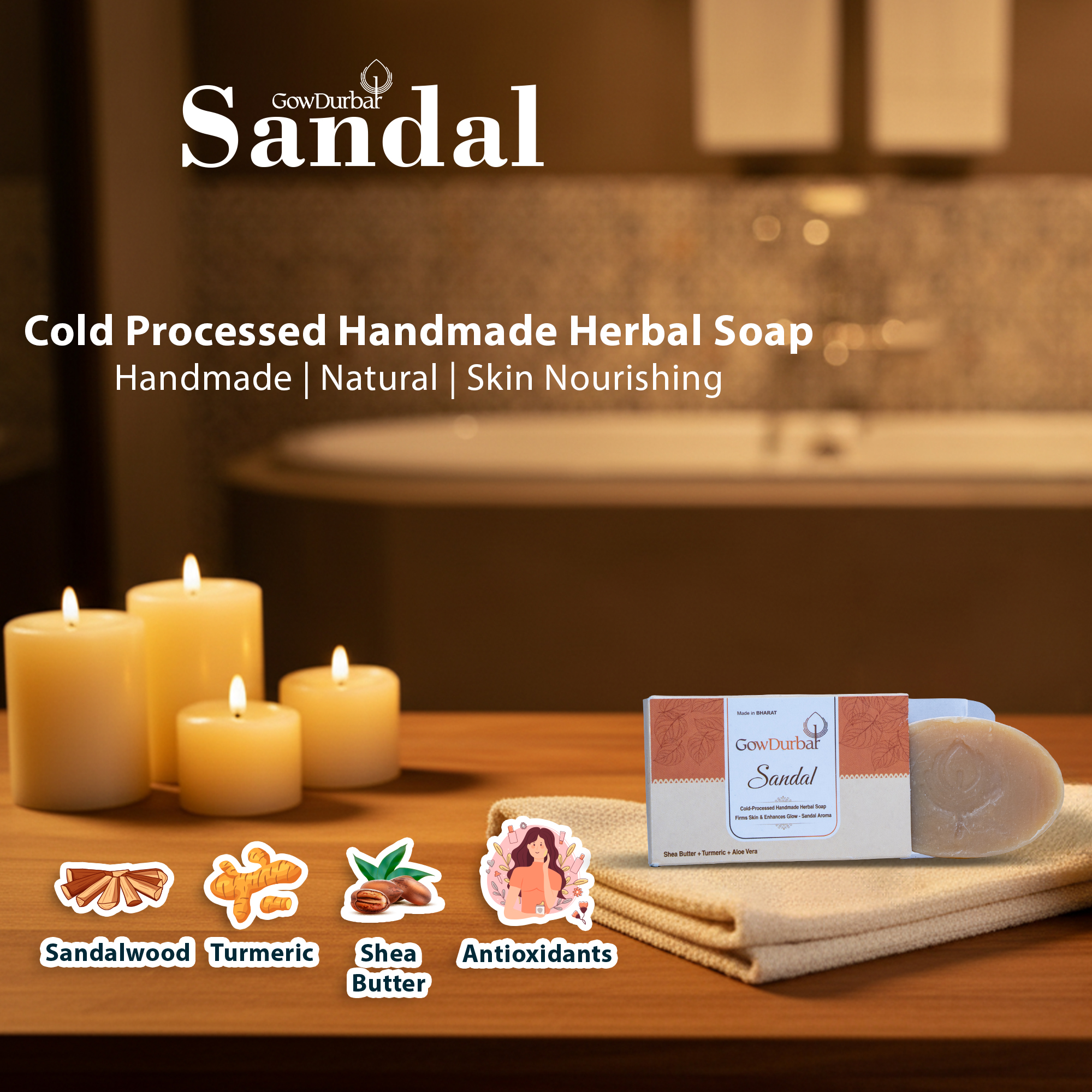 Sandal – Cold Processed Handmade Herbal Soap - Image 3
