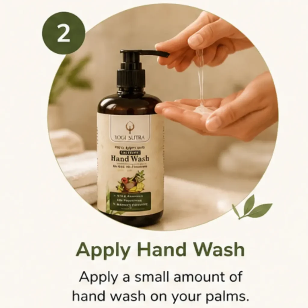 Applying Yogi Suthra Herbal Hand Wash onto palms