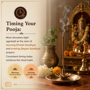 Lighting agarbatti during morning and evening prayer rituals