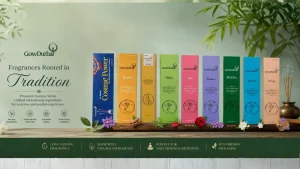 Herbal Agarbatti Guide featuring GowDurbar Sandal, Thulasi, Rose, Jasmine, Bilwapatra, Woods, Kasturi, Cosmic Power and 3 in 1 Premium Agarbatti