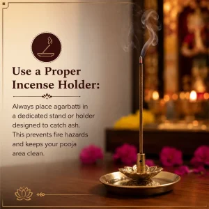 Agarbatti placed in a dedicated incense holder for safe burning