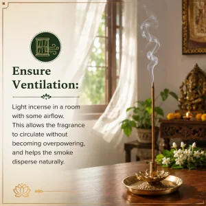 Burning herbal agarbatti in a room with proper ventilation