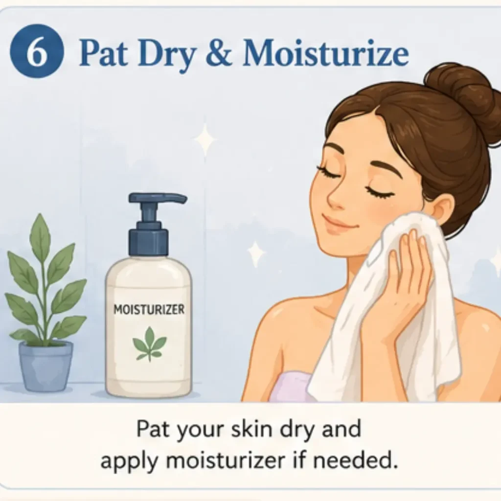 skin dry with a soft towel after bathing and preparing to moisturize.