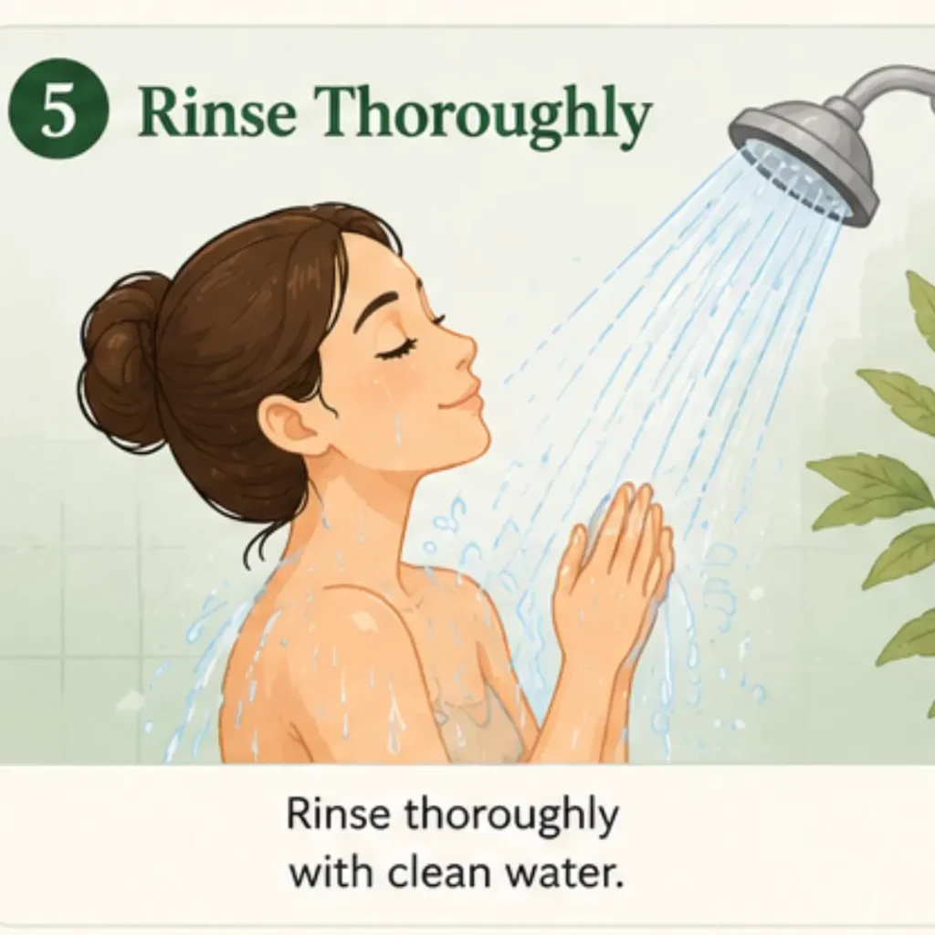 rinsing body wash completely under a shower with clean water.