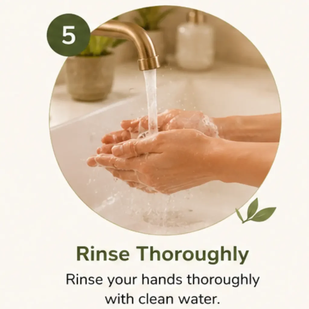 Rinsing hands with clean water after washing