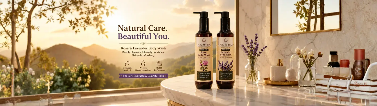 home page feature banner showing body wash rose and lavender